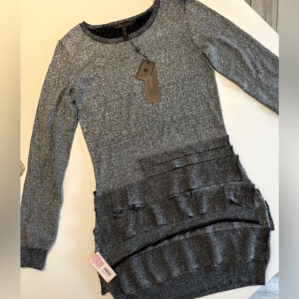 BCBGMAXAZRIA Womans Silver Metallic Holiday Cocktail Party Dress Size S (NEW)